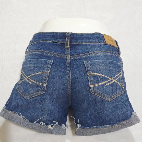 Aeropostale ✦ Denim Cuffed Shorts ✦ Blue Distressed Jean Cutoffs Sz 3/4 EUC - Picture 4 of 12